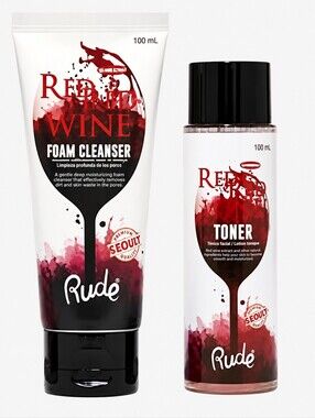 Rude Red Wine Foam Cleanser & Toner K-Beauty Skincare Set NIB 100 ml each